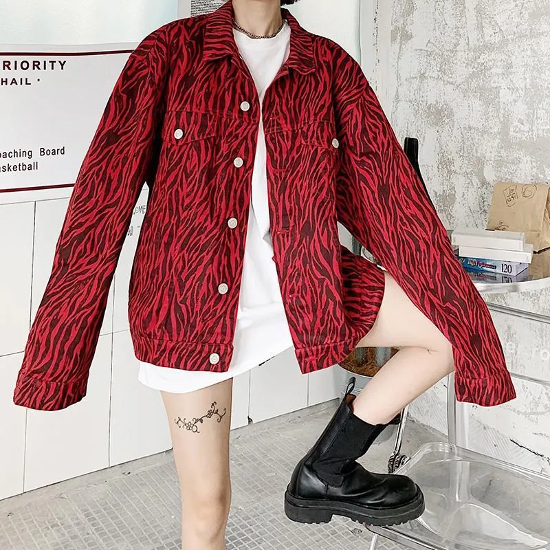 Vestes femme 2022 veste en jean femme automne Streetwear rouge basique amoureux jean manteau vêtements d'extérieur décontractés Mujer Casaco Jaqueta