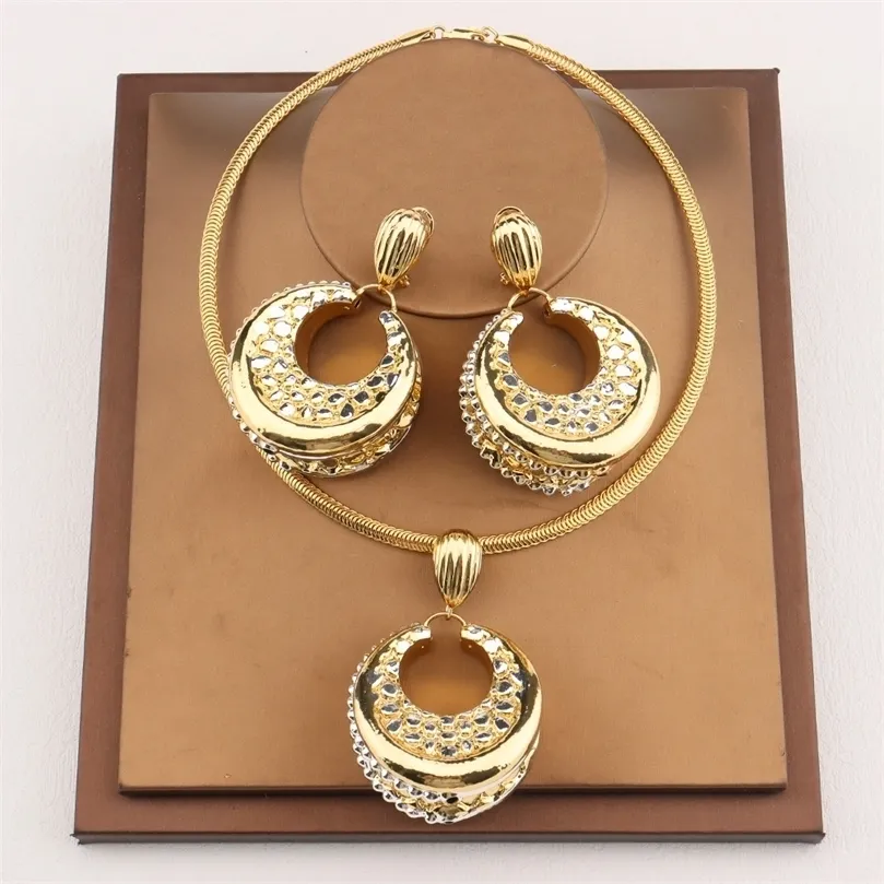 Other Jewelry Sets Rose Gold Color For Women Bridal Luxury Necklace Earrings Set Indian African Wedding Ornament Christmas Gifts 220831