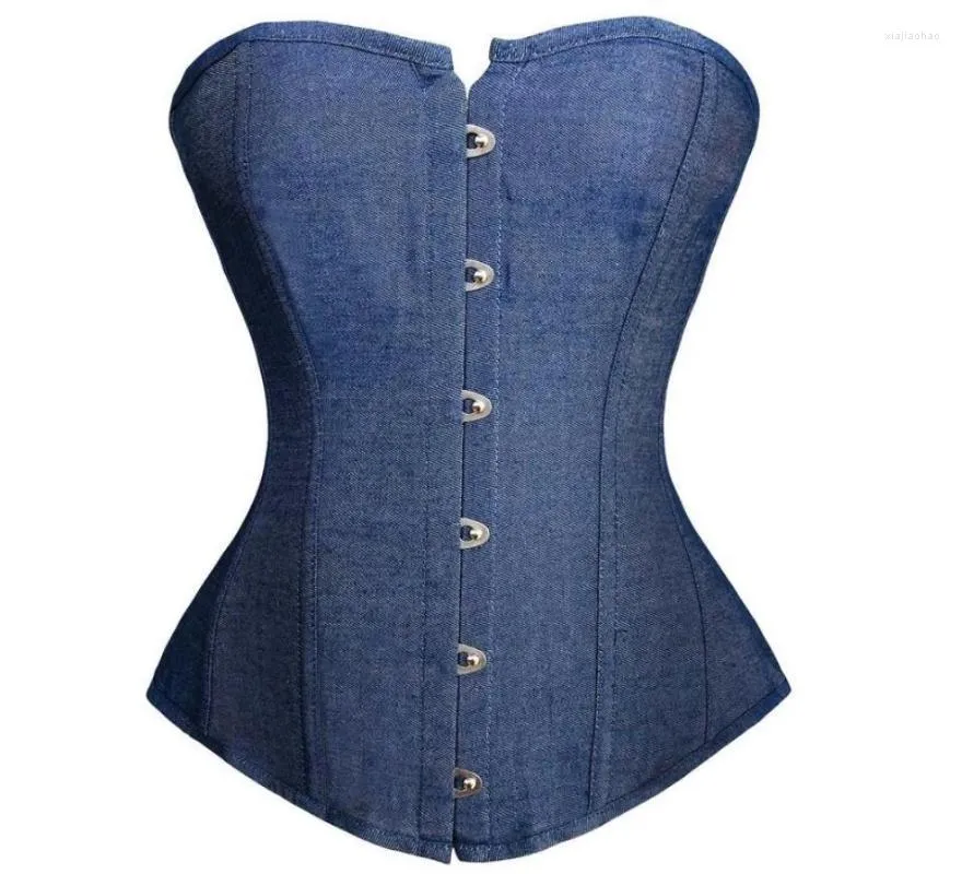 Bustiers Corsets Cowboy and Gothic Brocade Corset Denim Jean Slimming Overbust Top Sexy Corselet