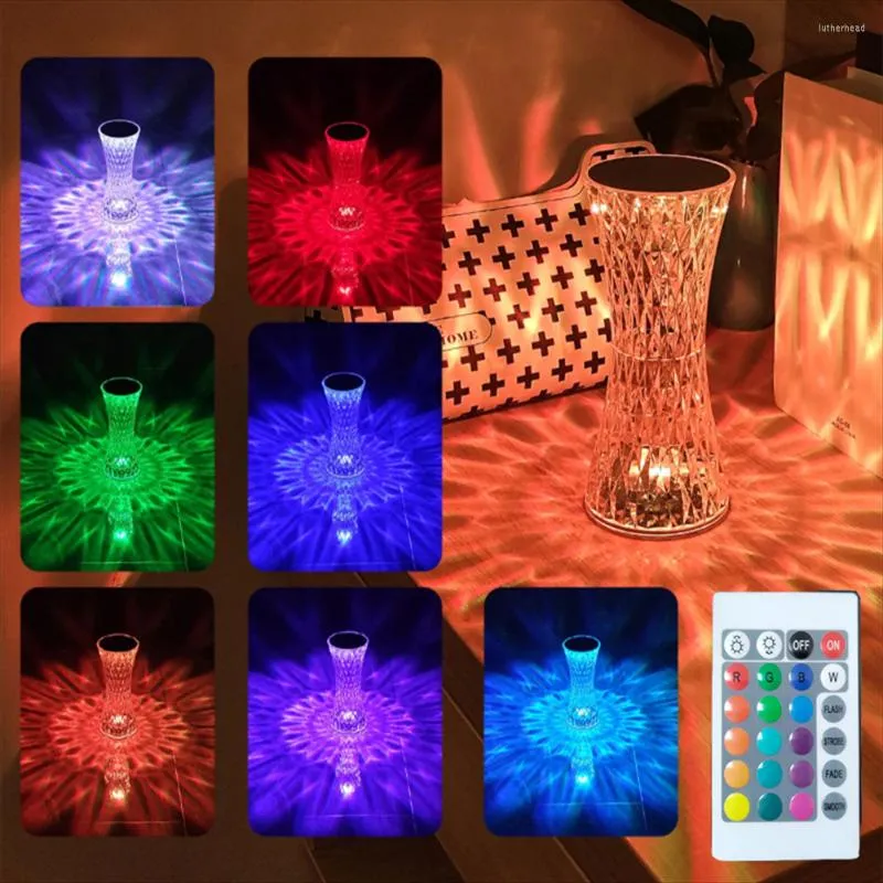 Lampes de table 16 couleurs diamant lampe LED tactile télécommande cristal veilleuse acrylique décor bureau pour bar café chambre chevet