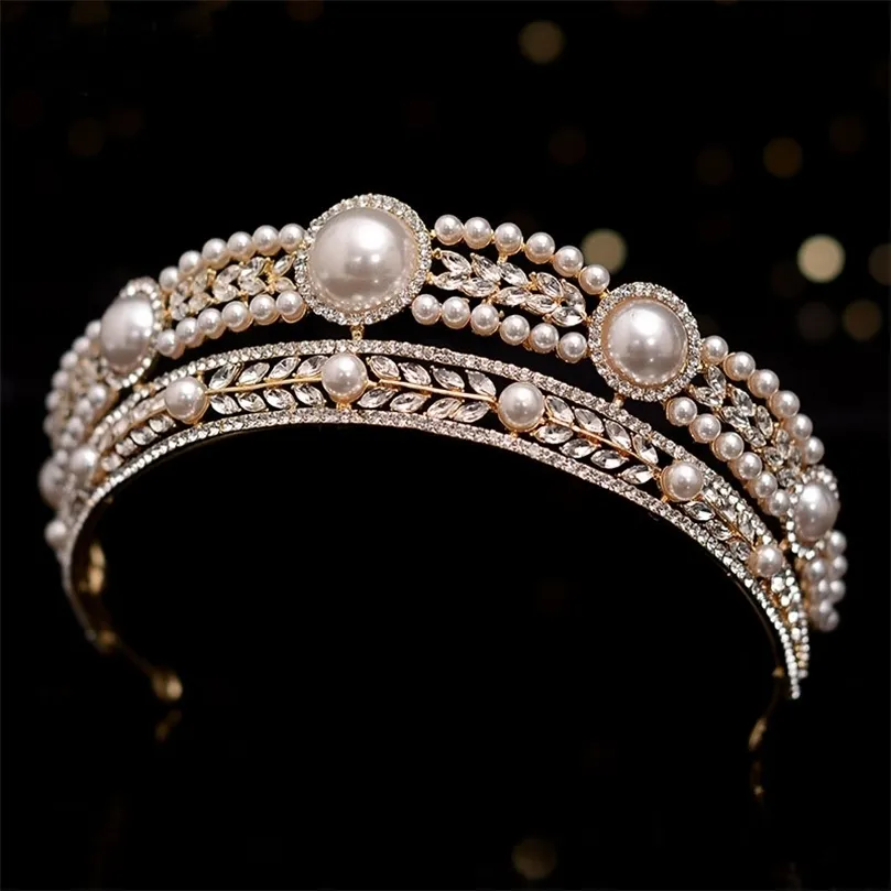 Bruiloft haar sieraden kmvexo luxe goud kleur kristal parels bruids tiaras kroon optocht diadeem hoofdbanden AccessPries 220831