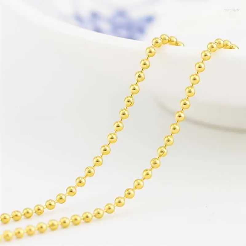 Ketten Pure Solid 999 24K Gelbgold Halskette Damen Glatte Perlen Gliederkette M Verschluss P6277