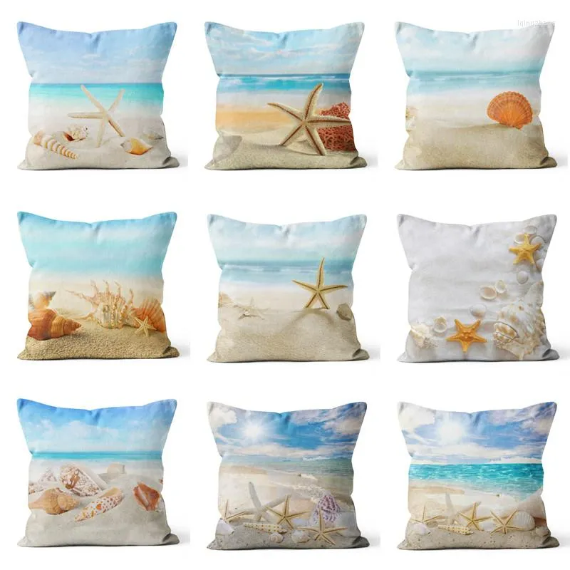 枕地中海のビーチスタイルのヒトデのシェルカバー枕カバー枕カバー装飾マリンスローカバー45x45cm家の装飾