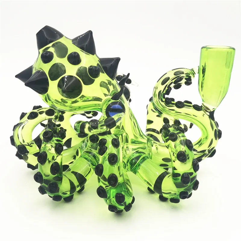 Octopus Water Bong Glass Pipe Hookah Hookahs 14.4MM Percolador de junta hembra Perco Green Bubbler Pipes CCG para fumar Accesorios Craftbong