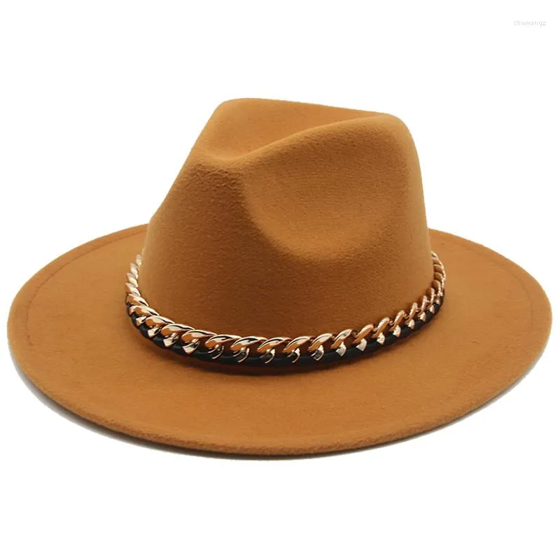 Berets Fedoras Schwarz Khaki Damen Hut Panama Männer Filz Kette Gürtel Cowboy Casual Straße Winter Hüte Für Frauen Sombrero