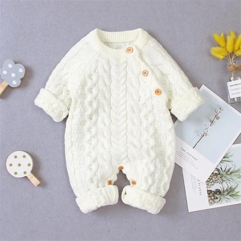 Rompers Baby Rompers Long Sleeve Winter Warm Knitted Infant Kids Boys Girls Jumpsuits Toddler Sweaters Outfits Autumn Children's Clothes 220901