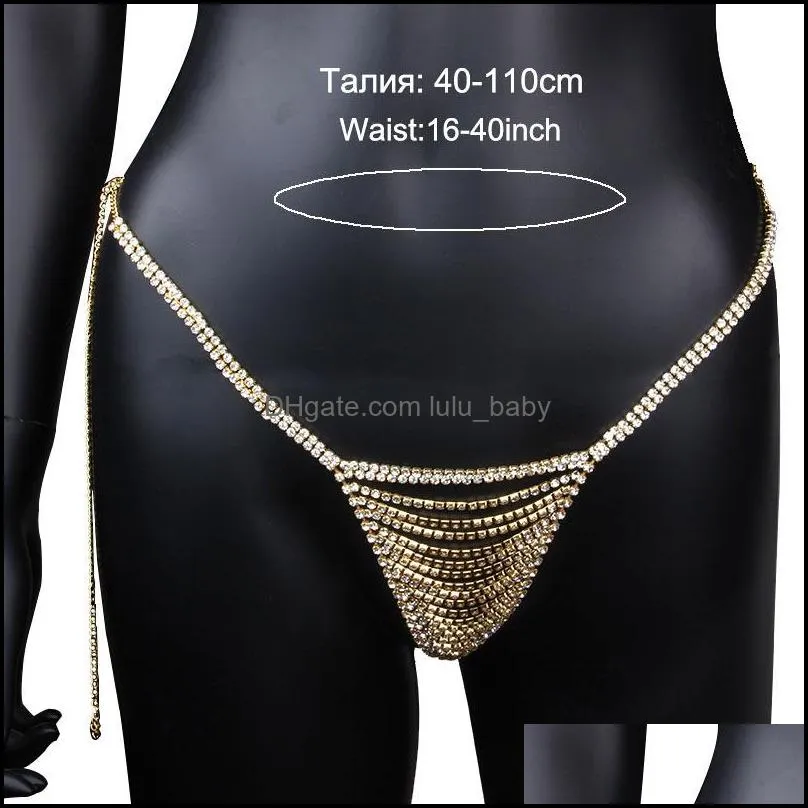 Sexy Rhinstone Underwear Thong Panties Crystal Body Chain Jewelry Bikini  Crystal Belly Waist Body Chain for Women (Gold) 