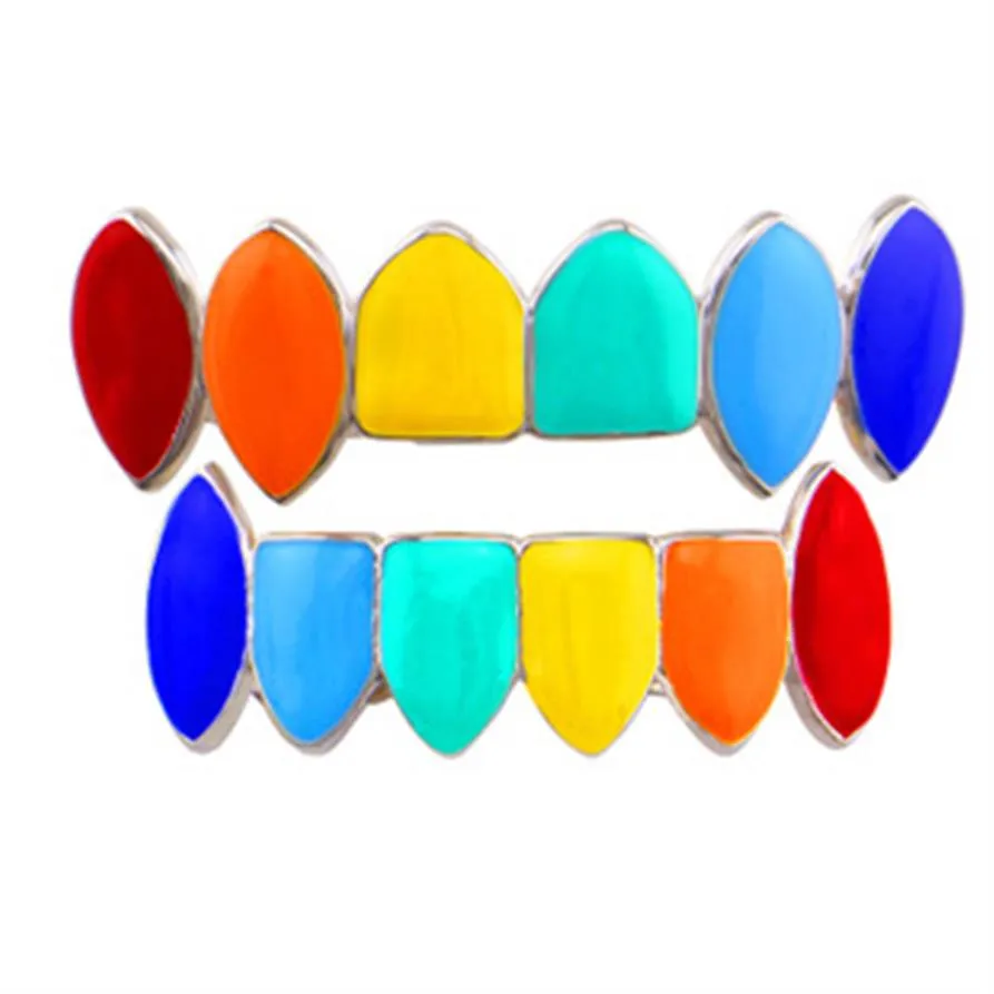 Hip Hop Gold Tekashi 69 Rainbow Teeth Grillz Top&Bottom Colorful Grills Dental Halloween Vampire