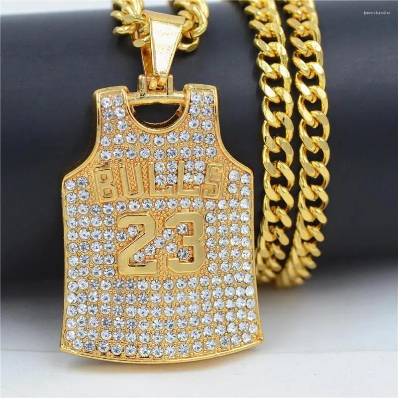 Pendentif Colliers Collier européen et américain Creative Hip Hop Hiphop Alliage Strass Bijoux No.23 Ball Shirt