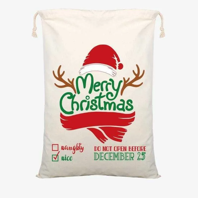 Christmas Gift Bag Sack Drawstring Santa Claus Cotton Storage Candy Bag Large Kids Toy Party Decoration