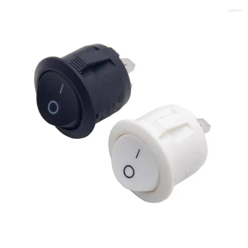 Interrupteur 10 pièces/lot AC 6A 10A 250V On Off Snap SPST rond bateau à bascule noir 2 broches bouton poussoir d'alimentation blanc