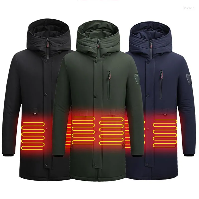 Men's Jackets 2022 USB Electric Heating Jacket Long Men Heated Coat Cotton Fever Clothing Military Color Ski Hunting Waterproof P9120