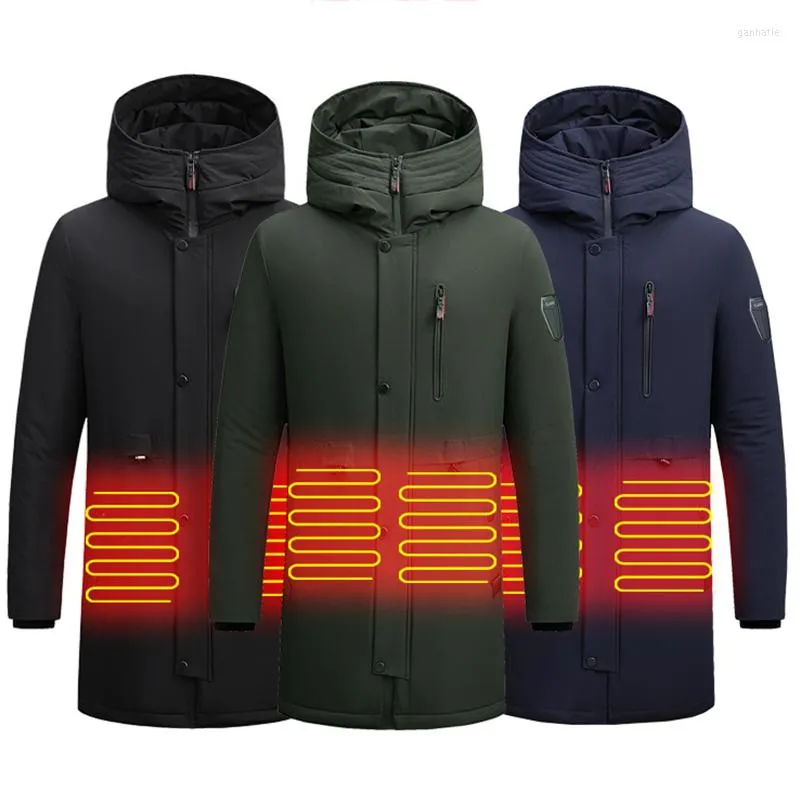 Vestes pour hommes 2022 USB Veste chauffante électrique Long Hommes Manteau chauffant Cotton Fever Vêtements Militaire Couleur Ski Chasse Imperméable P9120