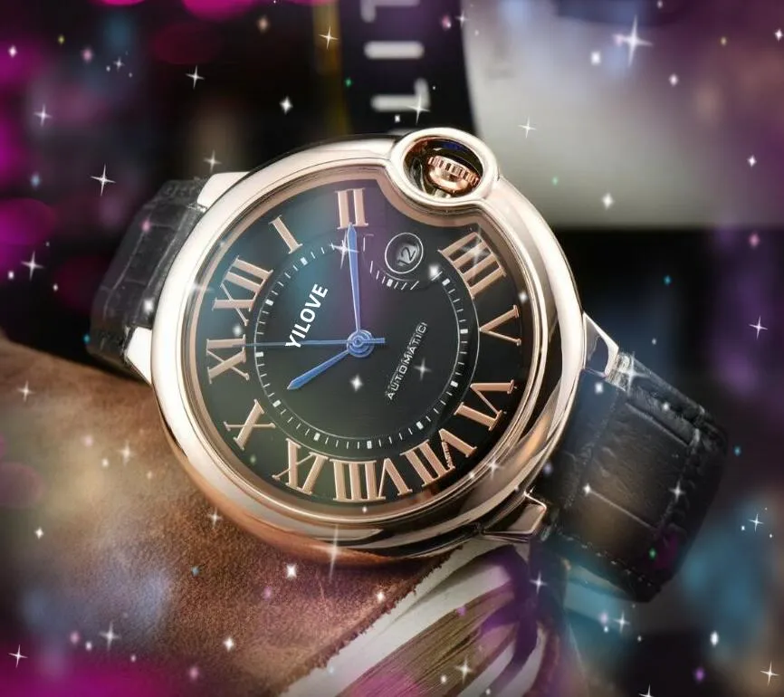 ساعة ميكانيكية أوتوماتيكية أوتوماتيكية بالون روماني فاخرة للرجال 43 مللي متر حزام جلد طبيعي من الياقوت الأزرق ساعات يد مضيئة للغاية هدايا Montre De Luxe