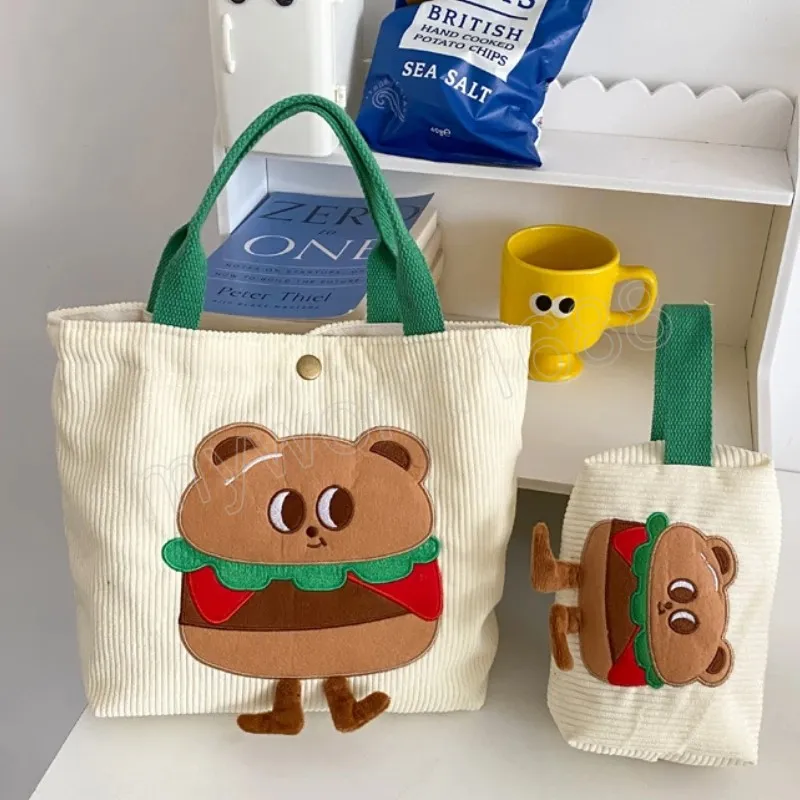 Vintage femmes petit fourre-tout sacs à bandoulière Hamburger ours femmes filles déjeuner Bento sac dessin animé pochette sac à main sacs à main sac cosmétique