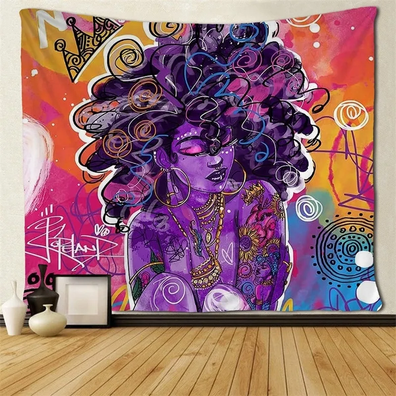 Tapestries African American Women Art Afro Queen Tapestries Hippie Wall Hanging 220831