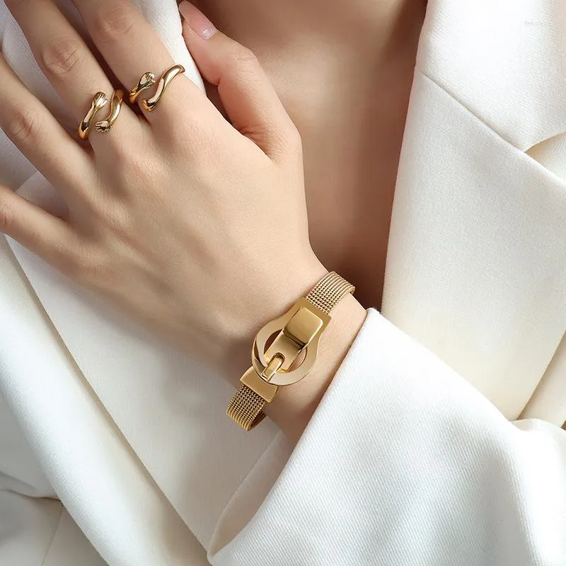 أساور الارتباط 2022 18 ك K Gold Silver Steel Belt Buckle Bucled Bracelet Woman Associor