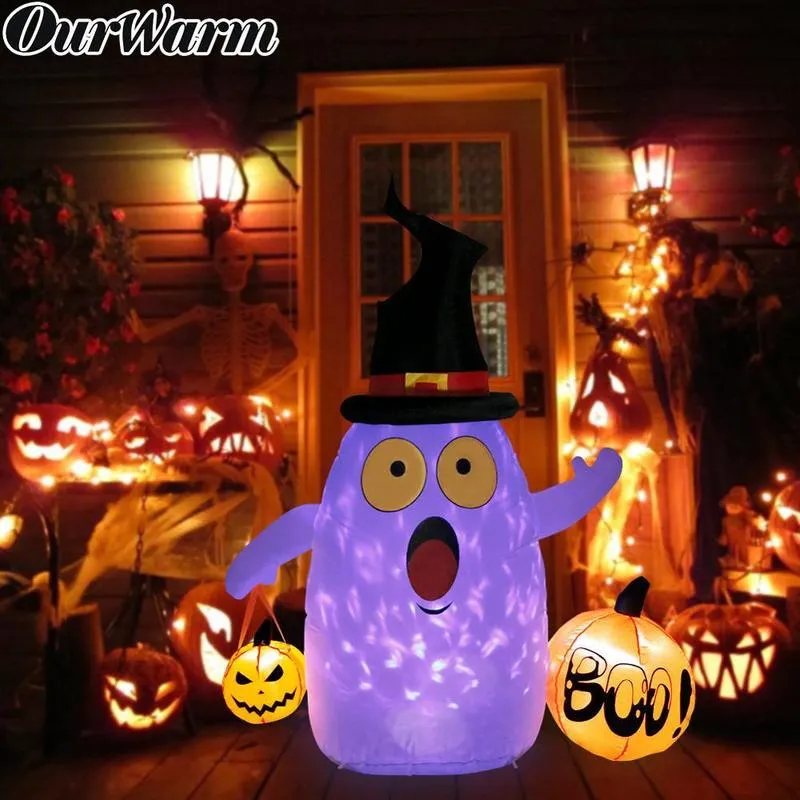 Party-Dekoration OurWarm 5x4ft rotierendes Licht Halloween aufblasbarer aufblasbarer Geister-Kürbis Outdoor-Feiertags-Yard-Dekor 220901