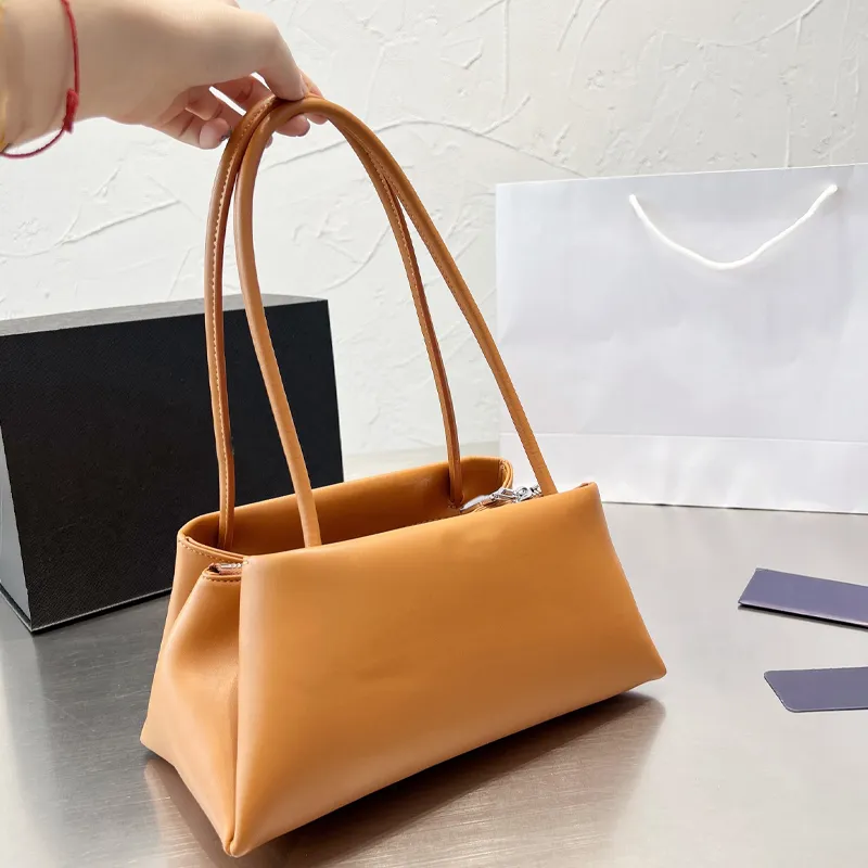 2022 show womens small leather bag white black pink handbag high quality fashion designer narrow leather handle three pocket clutch bags prad 28CM