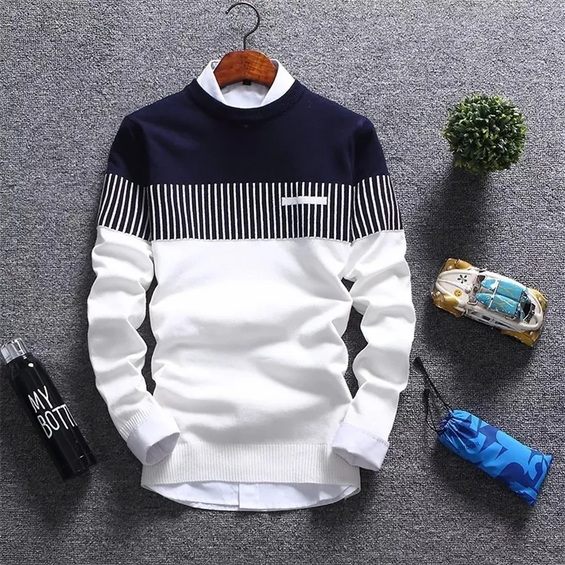 Motores masculinos Pulloves de Autunm Men Fashion Strip Causal malha suéters Pullovers masculinos fit