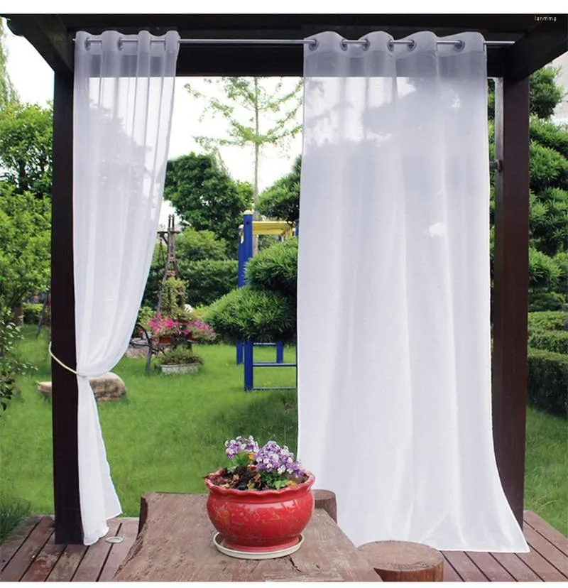 Gardin utomhus fönster skärm vit polyester material vattentät transparent knapphål semi-integritet uteplats dörr pergola