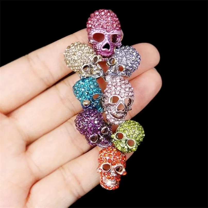 Pins Broschen Halloween Regenbogen Schädel Brosche Pin Frauen Broche Femme Knochen Skelett Kristall Party Schmuck Geschenk Bunte Charme 220916