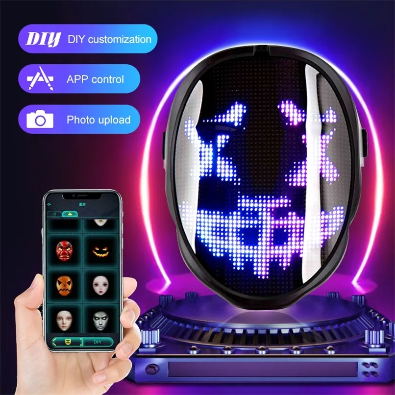 Party Masks Bluetooth LED FullColor Facechanging Glowing App Control DIY Picture Programmerbar Halloween Cosplay Decor 220901