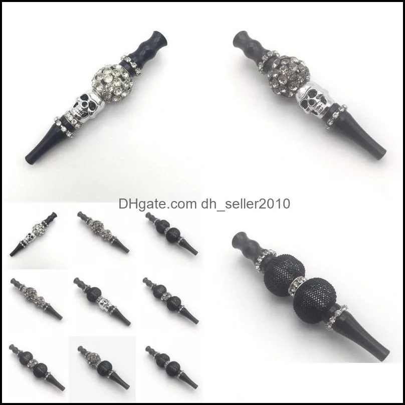 Tubos de fumantes Skl Smoking Holder Black Inclaid Crystal Hookah Shisha Smoke Pipe Jewellys Mesh Mes