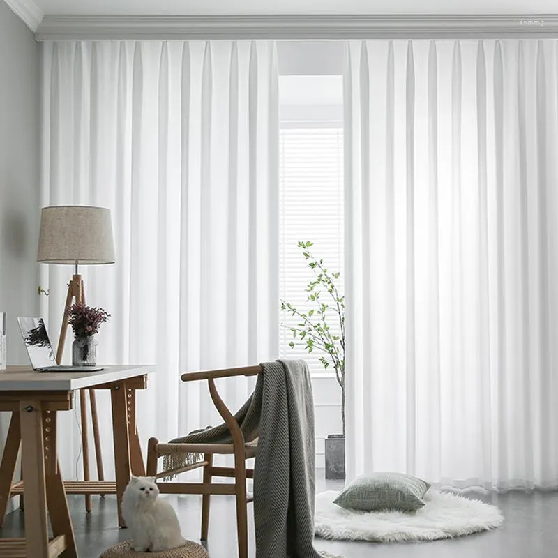 Rideau Hmyi – rideaux transparents modernes de couleur blanche, pour salon, longue fenêtre solide, Voile en Tulle, décoration sur mesure