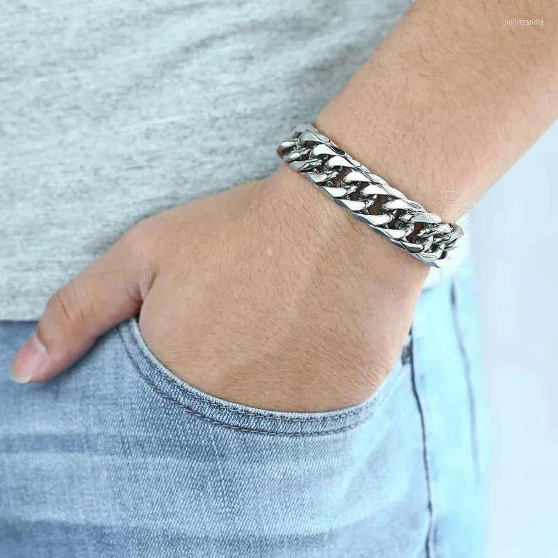 Bracelets à maillons Bracelet pour hommes en acier inoxydable 316L 10 15mm lourd noir or argent couleur Double Rombo gourmette chaîne cubaine bijoux LHB289