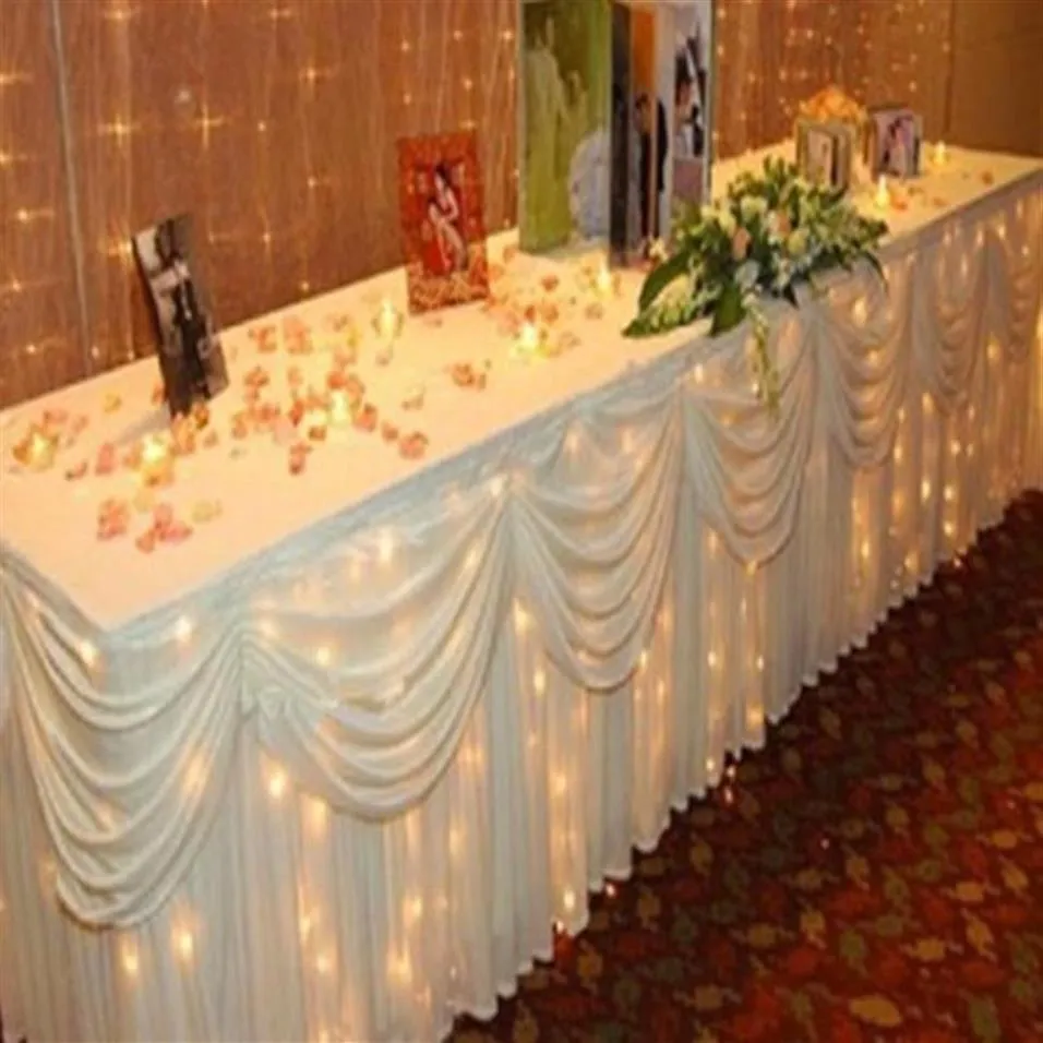 Moda cor branca de cor gelo seda mesa sólida saia mesa de casamento rodapé de 20 pés de comprimento decoração de festas de casamento de aniversário suprimentos de chá de bebê279z