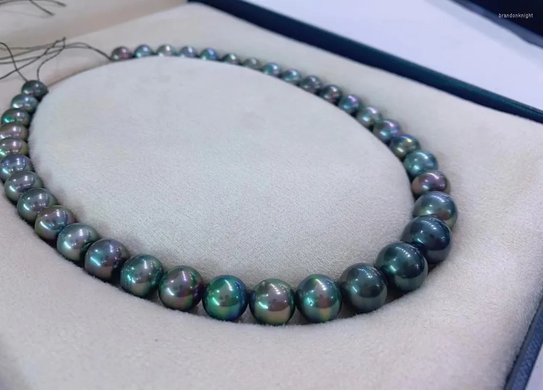 Chains HENGSHENG Pearls Necklaces Fine Jewelry 10-13mm Round Black Seawater Daxi To Dazzling Color Strong Light