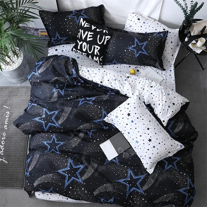 Bedding Stars Black Star de alta qualidade Conjunto de cama Tampa de edredão Fronha de lençol plano gêmeo suave Solta rainha completa Rainha 220901