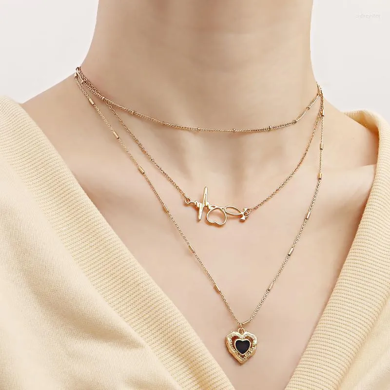 Ketten Mode Herz Choker Halskette Niedliche Metall Mehrschichtige Pullover Kette Anhänger Süße Kristall Für Frauen Schmuck Mädchen Geschenk