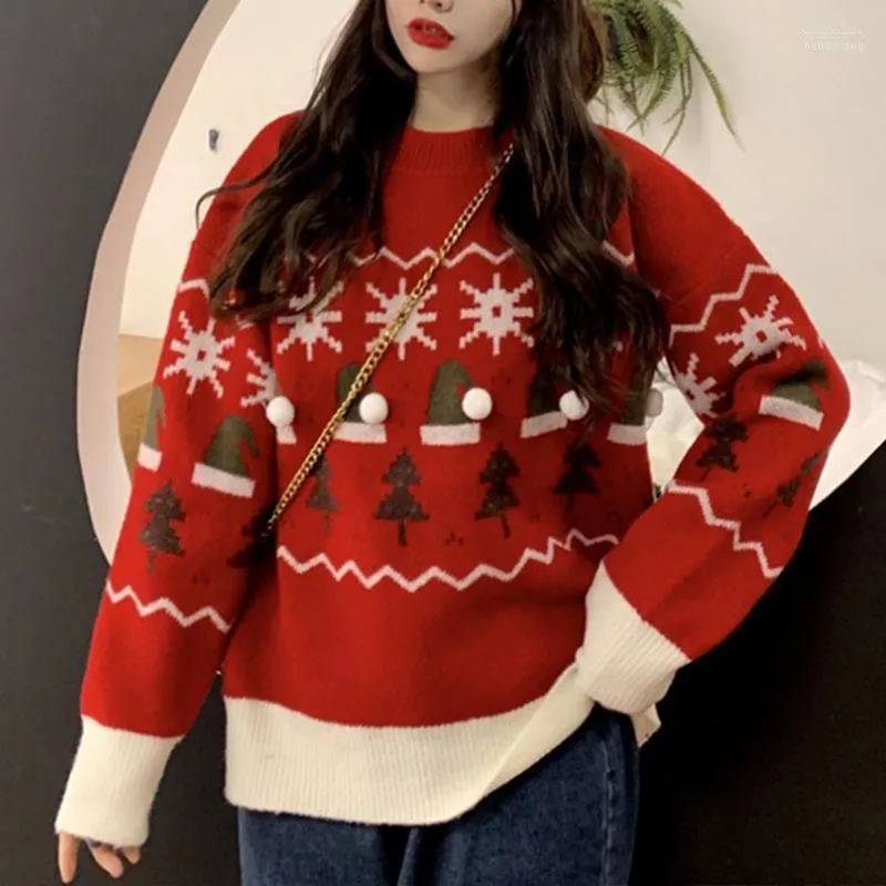 Women's Sweaters Women's Johnature Women Clothes Cartoons Knitted Pullovers Christmas O-Neck 2022 Winter Mori Girl Casual