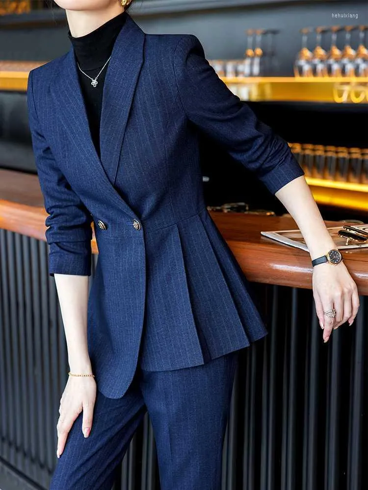 Ladies navy trouser suit top