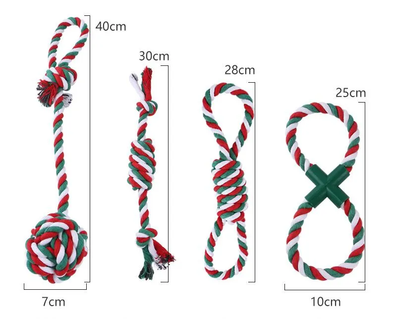 Christmas Dog Rope Toys Interactive Play Xmas Theme Pet Chew Toys Crutch and Ball Shape for Small Medium Large Dog