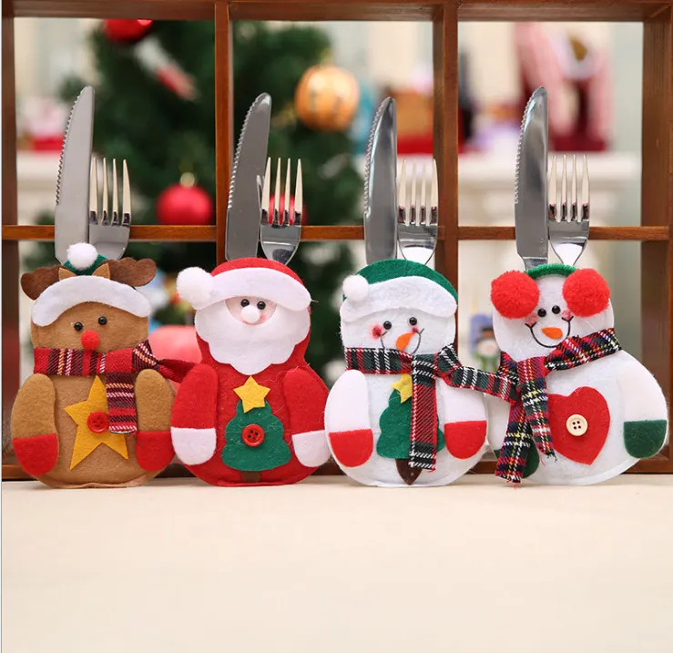 Decora￧￵es de Natal para casa Xmas Santa Claus Snowman Elk Ano Novo Pocket Fork Faca talheleiro Decor de mesa Bolsa