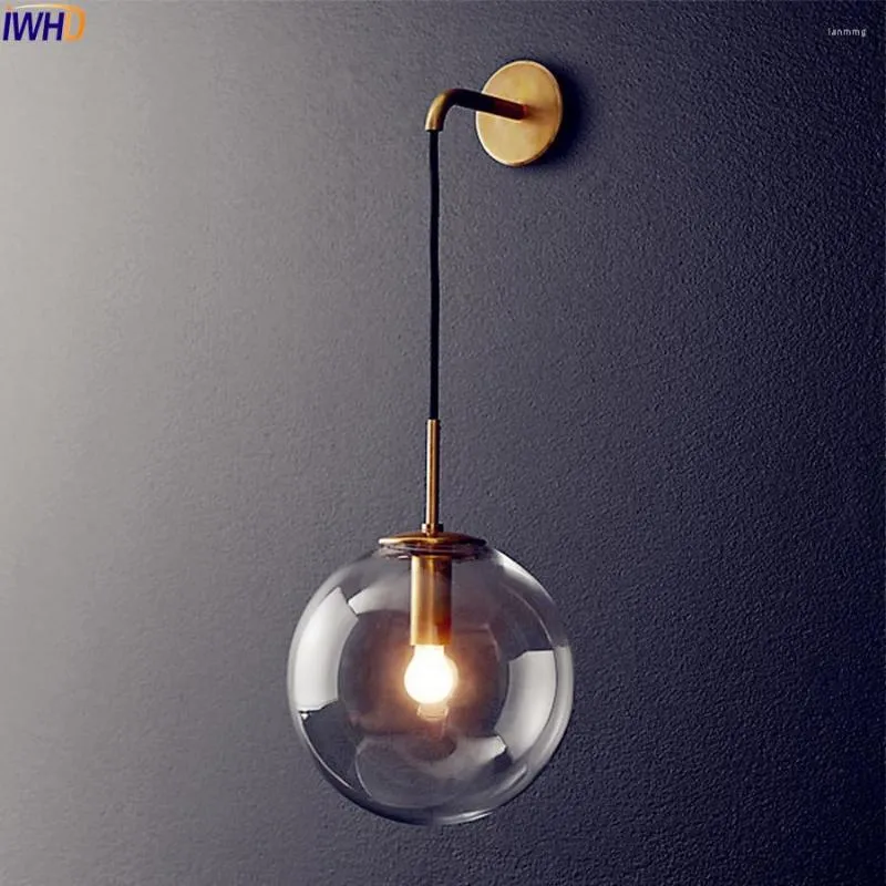 مصباح الجدار Nordic Modern LED Glass Ball Mirror بجانب American Retro Light Sconce Wandlamp Aplique Murale