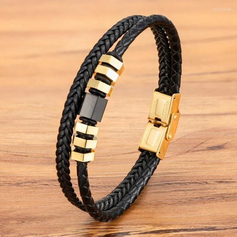 Bracelets de charme xqni Trendy Black trançado homens de aço inoxidável Pulseira de corda dupla para jóias femininas de pulseiras femininas