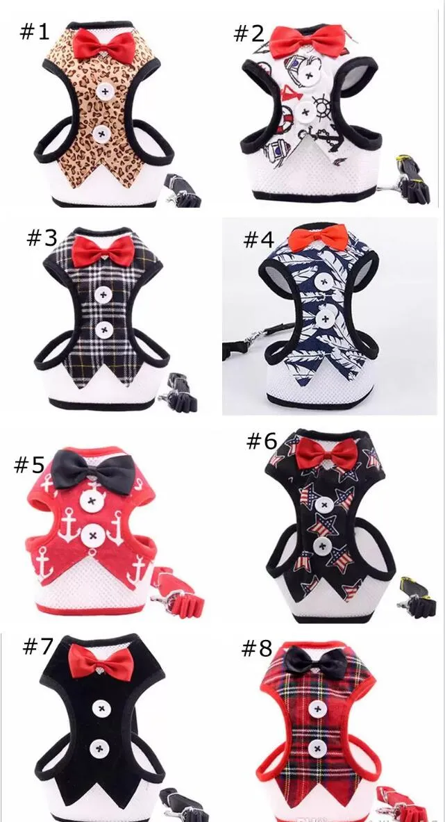 Dog Collars Leashes Small Pet Harness Set Vest Harness Bowtie Gentleman Harness for Small Cat and Puppy C0830