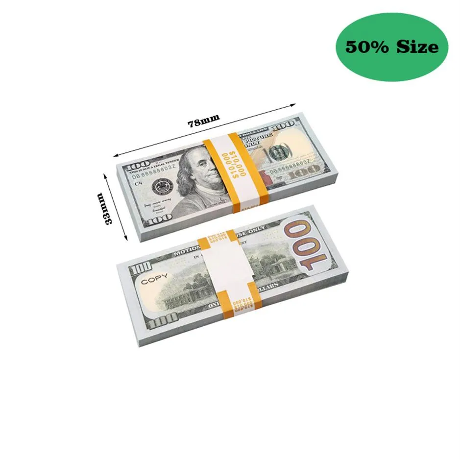 Réplique de fête US FAKE Money Kids Play Toy ou Family Game Paper Copy Banknote 100pcs Pack Practice Counting Movie Prop 20 Dollars Full P196W