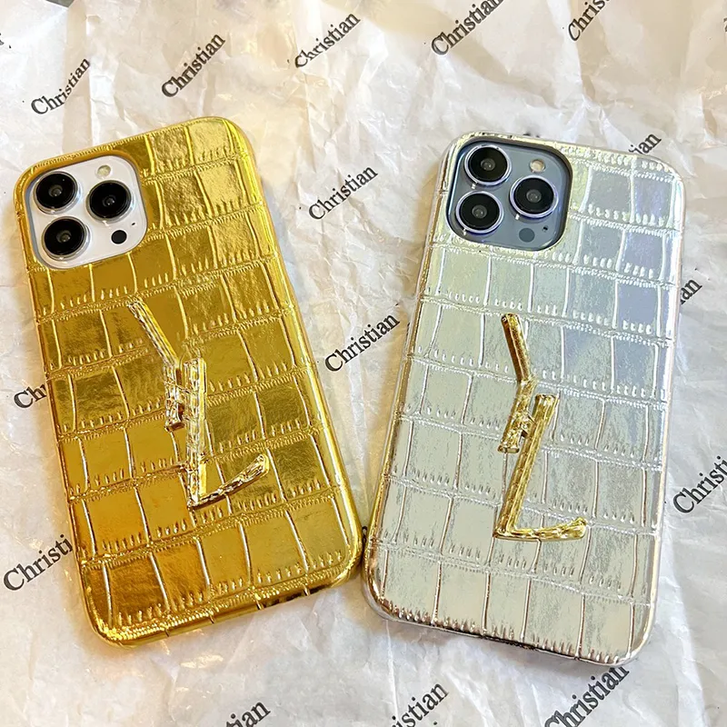 Mode guld silver telefon fodral krokodil korn phonecase glitter bokst￤ver designer telefonomslag f￶r iPhone 14 13 12 11 pro max hign kvalitet