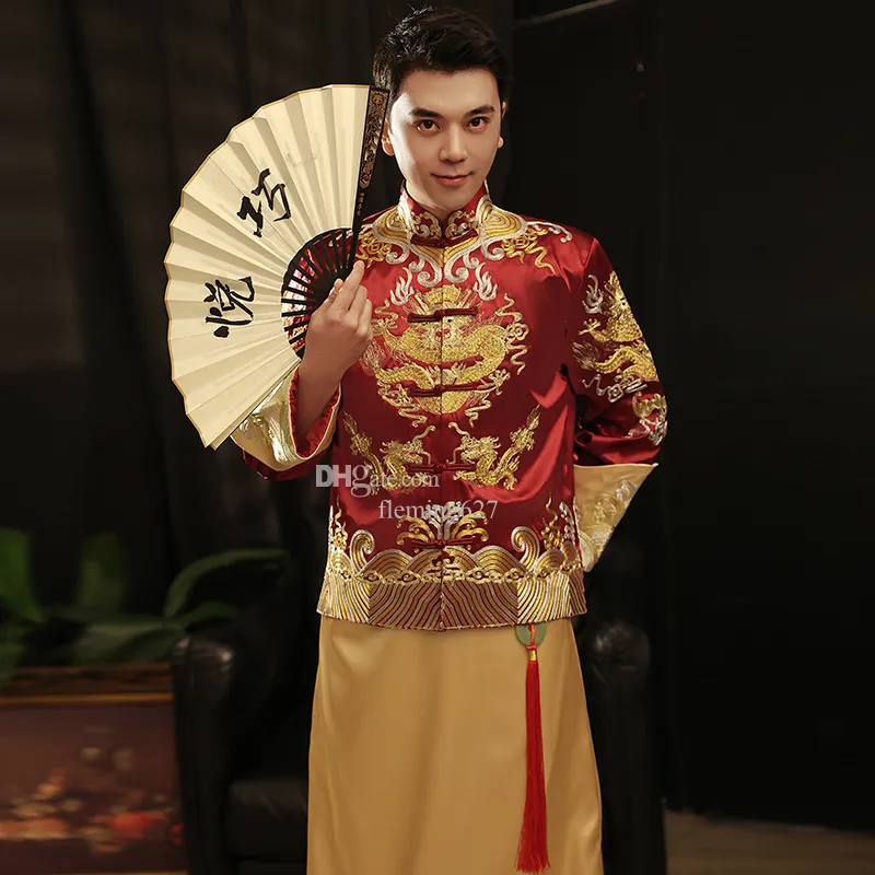 Vintage Red Men's Tang Suit Set Traditional Chinese Wedding Costume Embroidered Dragon Gown from Dhgate Ethnic Clothing - price 75.98 Vintage Red Men's Tang Suit Set Traditional Chinese Wedding Costume Embroidered Dragon Gown from Dhgate Ethnic Clothing - price 75.98