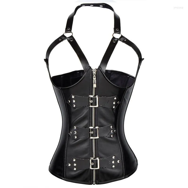 Bustiers korsetter Steam Punk Open Bra Corset Underbust Rivet Suspender Buckle Zip Midje Cincher Bustier Women Modeling Strap