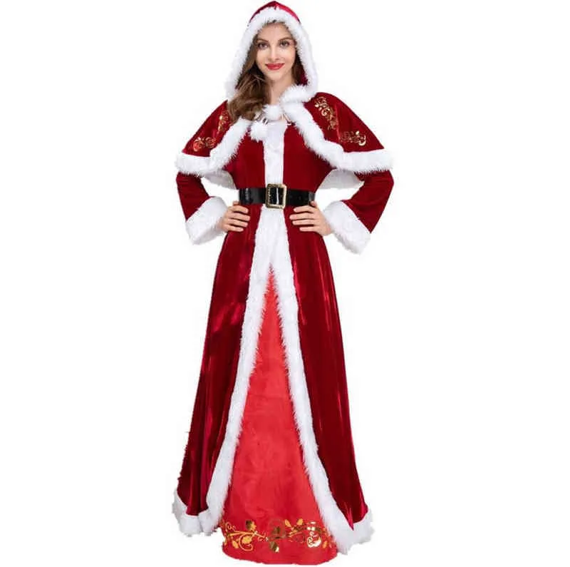 Stage zużycie plus luksusowe aksamitne dorośli Boże Narodzenie COPLE Para Santa Claus Ubrania fantazyjne sukienka świąteczna mundur garnitur dla mężczyzn kobiety T220905