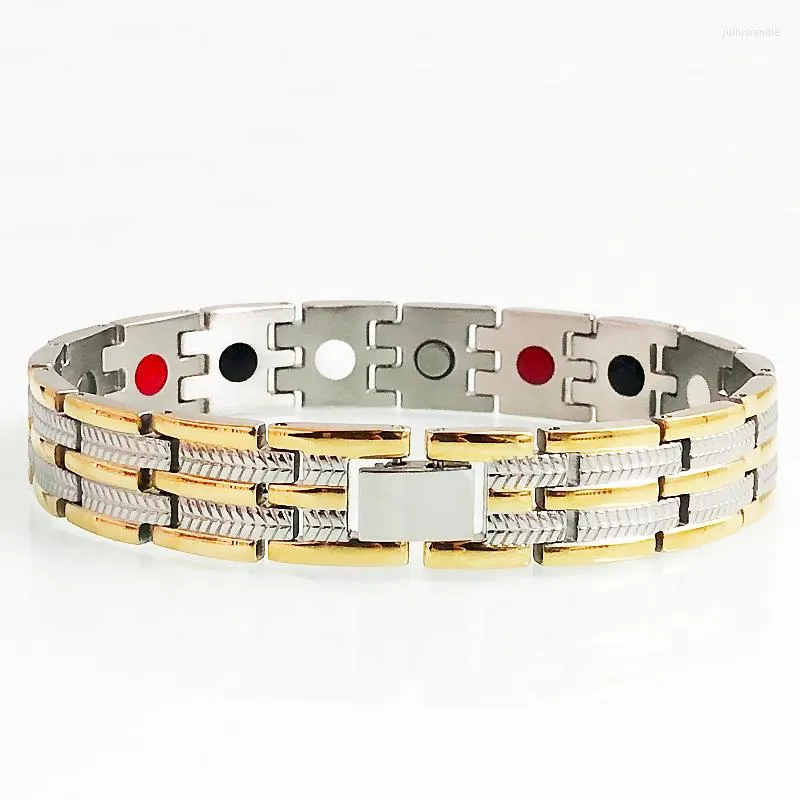 Lien Bracelets Germanium Énergie Soins de Santé Magnétique Or Couleur Acier Inoxydable Hommes Bracelet Ions Négatifs Bracelets Homme Bijoux