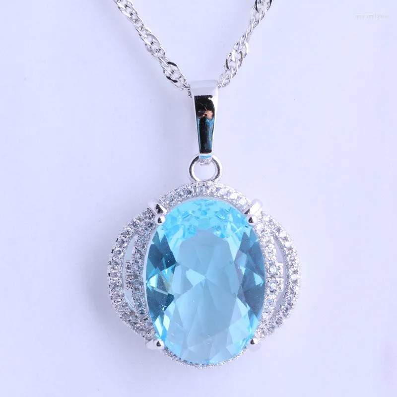 Pendentif Colliers Top Qualité Luxe Bleu Ciel Cristal Blanc Zircon Cubique Couleur Argent Collier Pendentifs Pour Mariage X0339