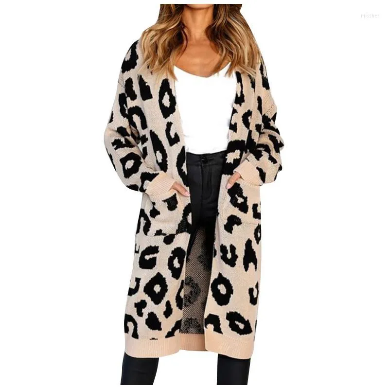Tricots pour femmes t-shirts pour femmes femmes pull Cardigan point ouvert léopard imprimé tricoté imprimé à manches longues hauts femmes vêtements automne