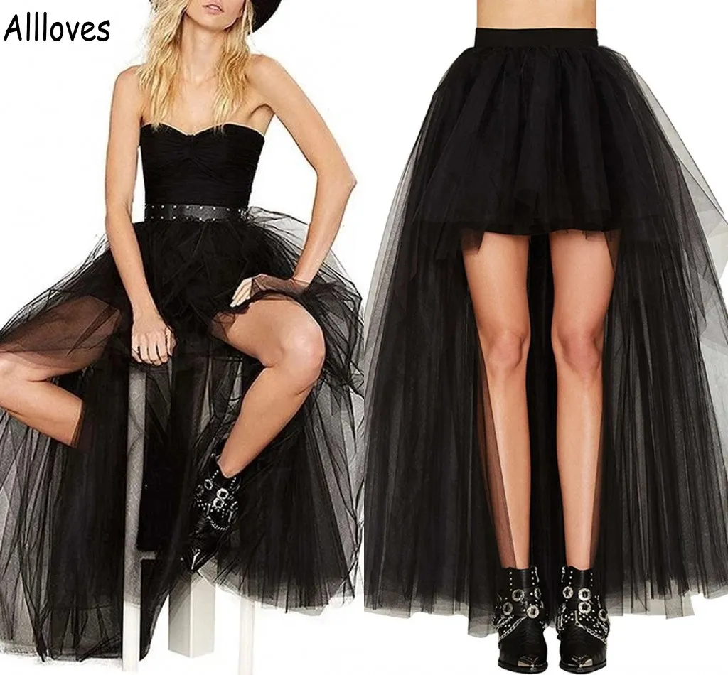 Sexy gotische zwarte tule lange petticoat in rockabilly 3 lagen hoog lage vrouw tutu rok ondertak slips bruidsaccessoires op maat gemaakt cl0036